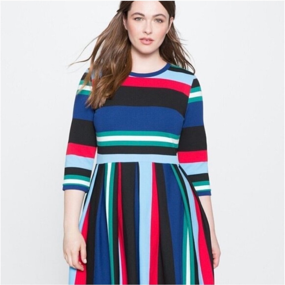 Eloquii Striped Fit & Flare Midi Dress